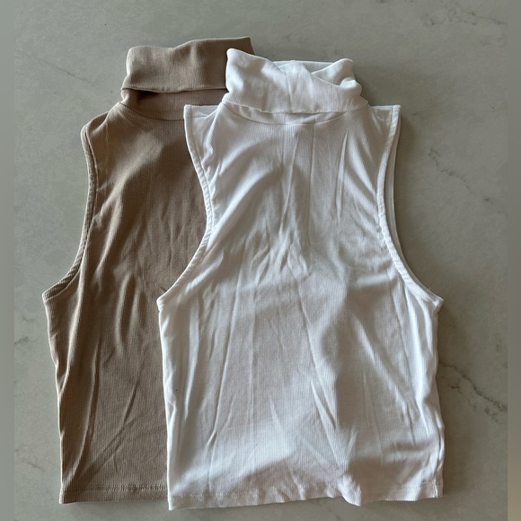 Aritzia Sunday Best Sleeveless Cropped Turtleneck Tops - Cream and White Bundle - Picture 1 of 6